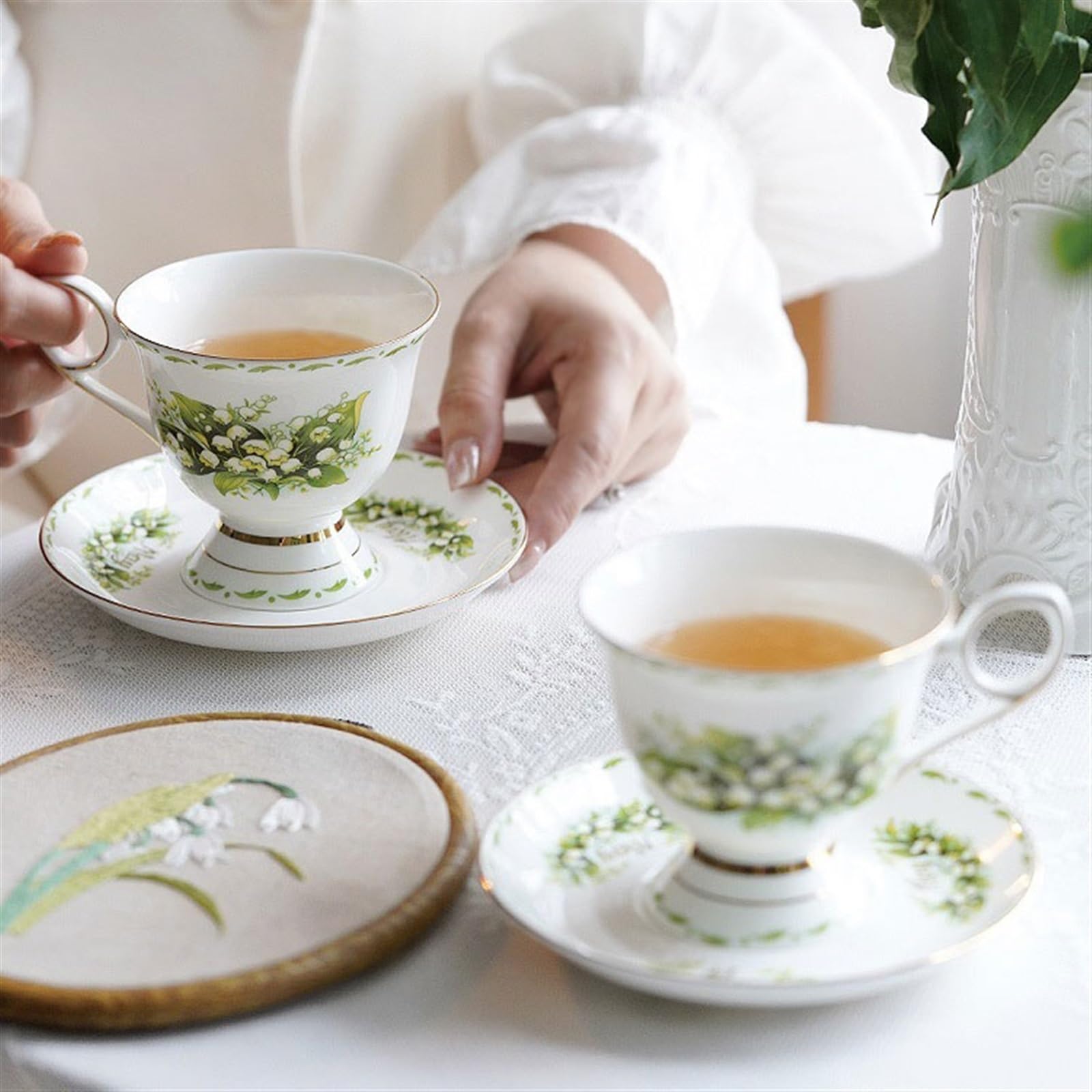 tasse à café de décoration Service à thé de l'après-midi en céramique, tasse noir anglais, petit déjeuner, tasses café exquises haute qualité peintes la main
