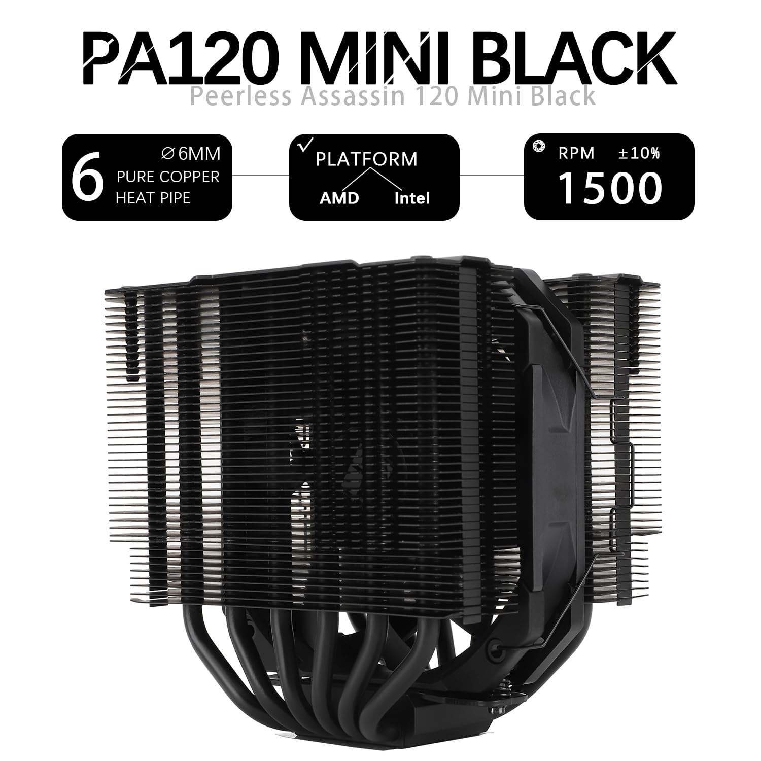 TR-Thermalright Peerless Assassin 120 MINI Black CPU Air Cooler, radiatore Twin-Tower ad alte prestazioni, 6 tubi di calore con coperchio superiore nero per Intel LGA 1700/1851/115x/1200/2011, AM4/AM5