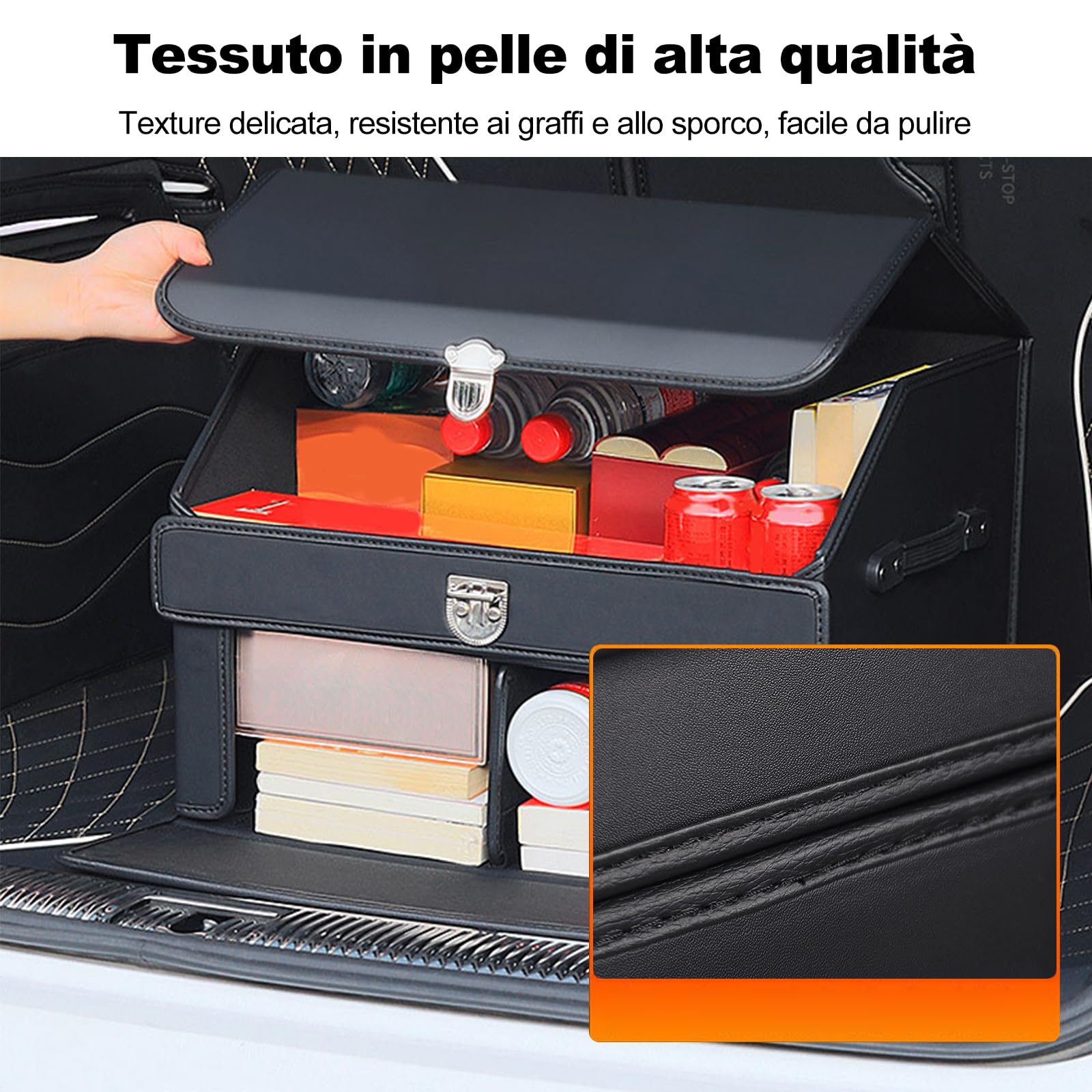 Ergocar Organizer Bagagliaio, Doppio Strato Pieghevole per Auto, Pelle PU con Coperchio, Impermeabile e Resistente Baule