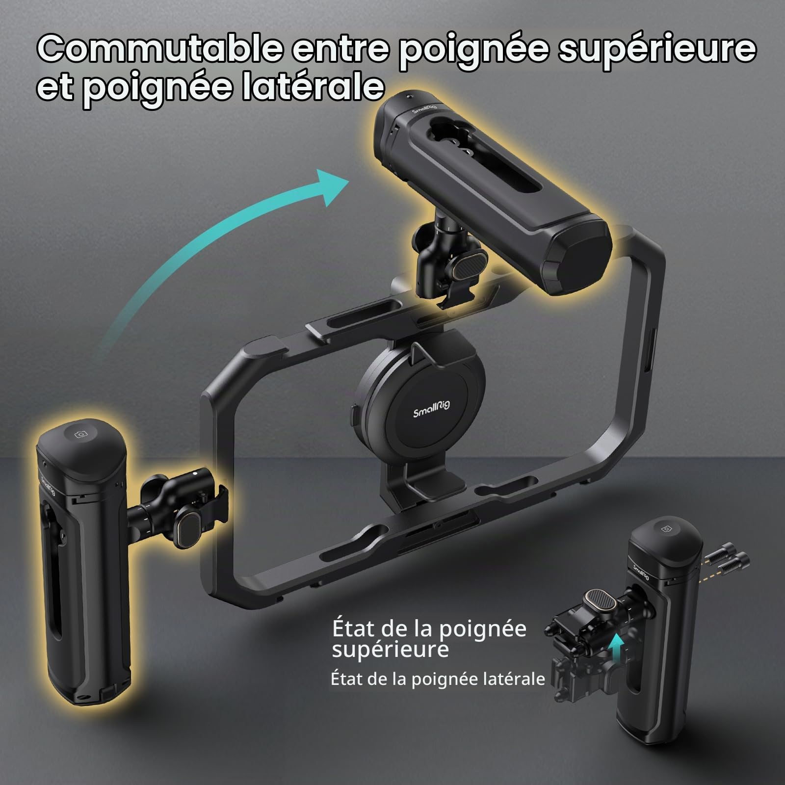 SMALLRIG Rotatif Poignée Latérale de Commande sans Fil pour Cages de Smartphone à Dégagement Rapide, avec Adaptateur à Dégagement Rapide, Module de Télécommande et Cold Shoe Intégrée - 4402B