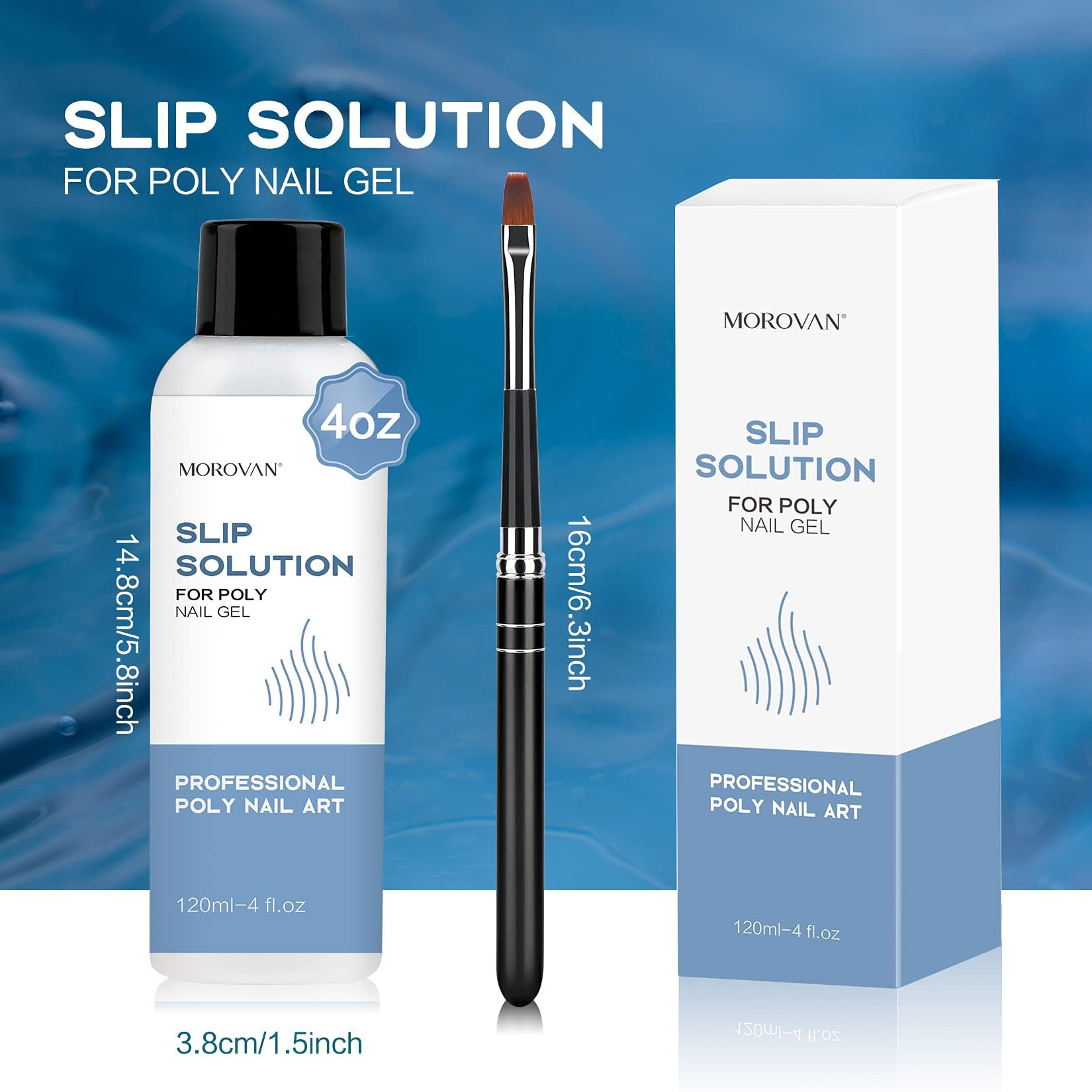 Morovan Poly Gel Slip Solution 120ml Extension Nail Liquid Slip Solution Anti-stick Poly Gel Slip Solutions for Poly Nail Gel with Brush Bottle Cap as A Liquid Cup Easy DIY Poly Gel Nail