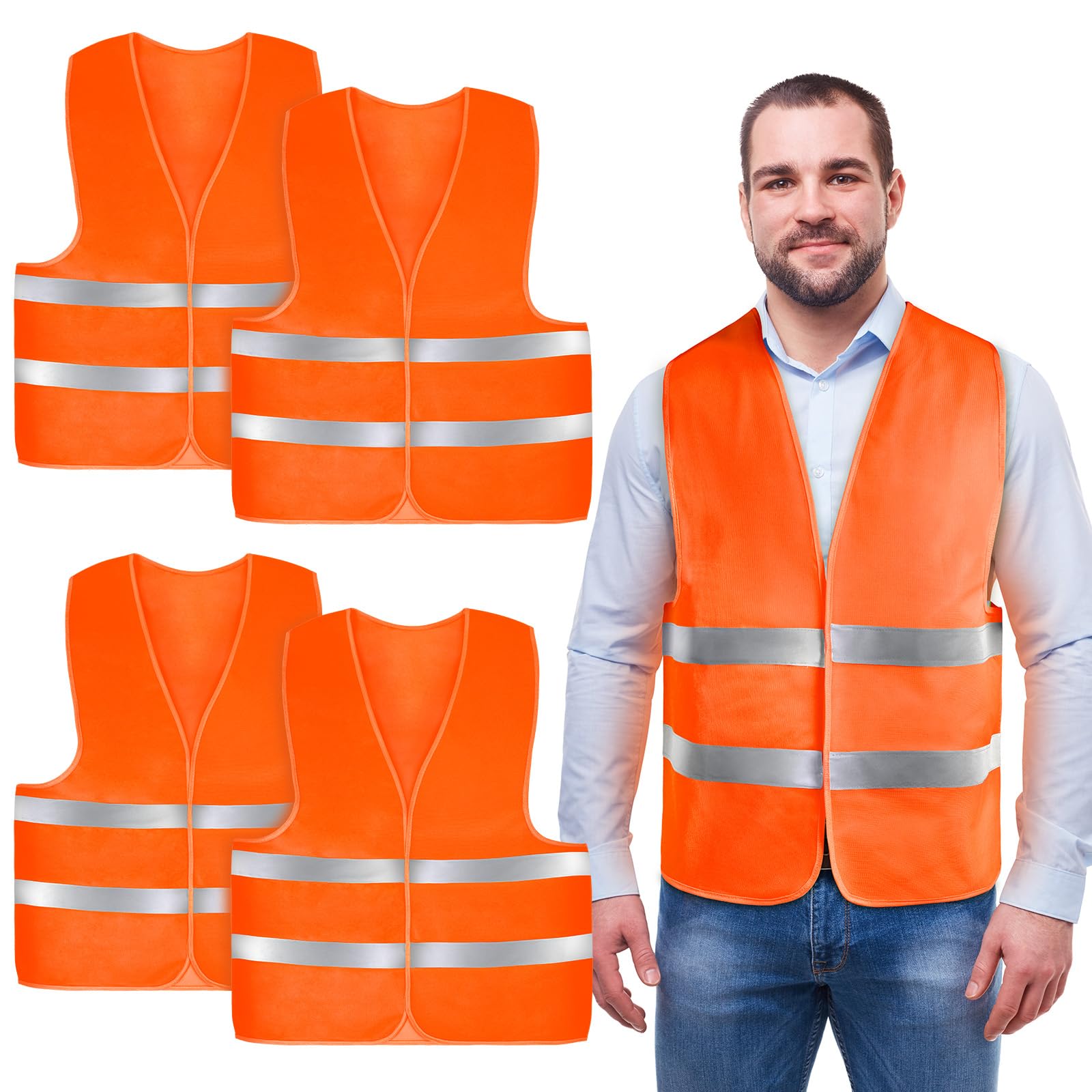 AYBUY 4 Pack Hi Vis Vests,High Visibility Vest,Safety Reflective Jacket Adjustable High-Visibility Gilet for Adult Men Women,Fit Traffic Work,Running,Surveyor and Security Guard,Fluorescent Orange — image 1