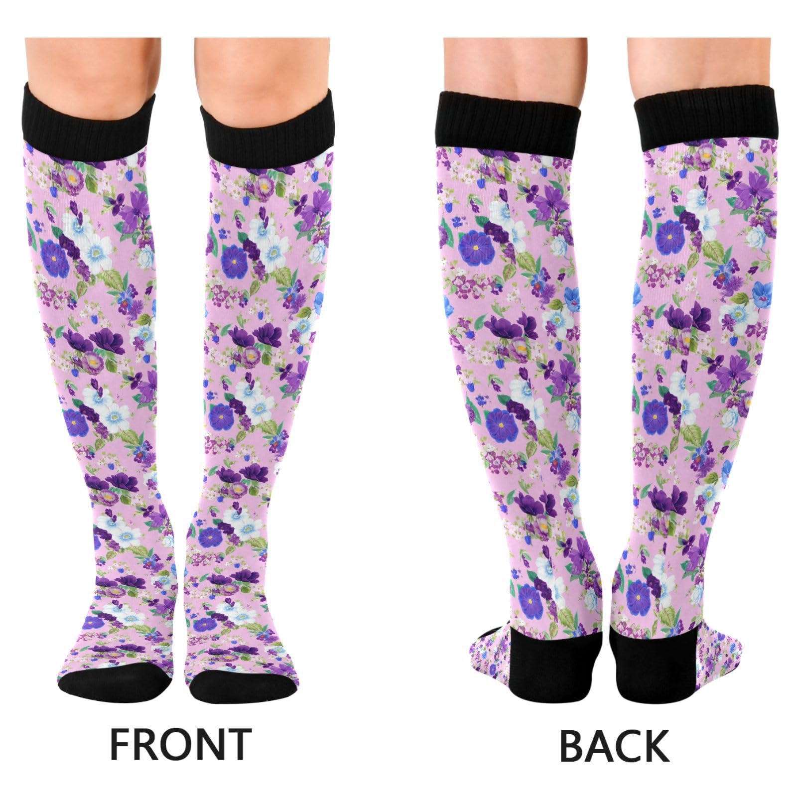Wassud Romantic Flowers Compression Socks for Women and Men 20-30 mmHg Knee High Socks for Nurses Travel Socks 2 Pair