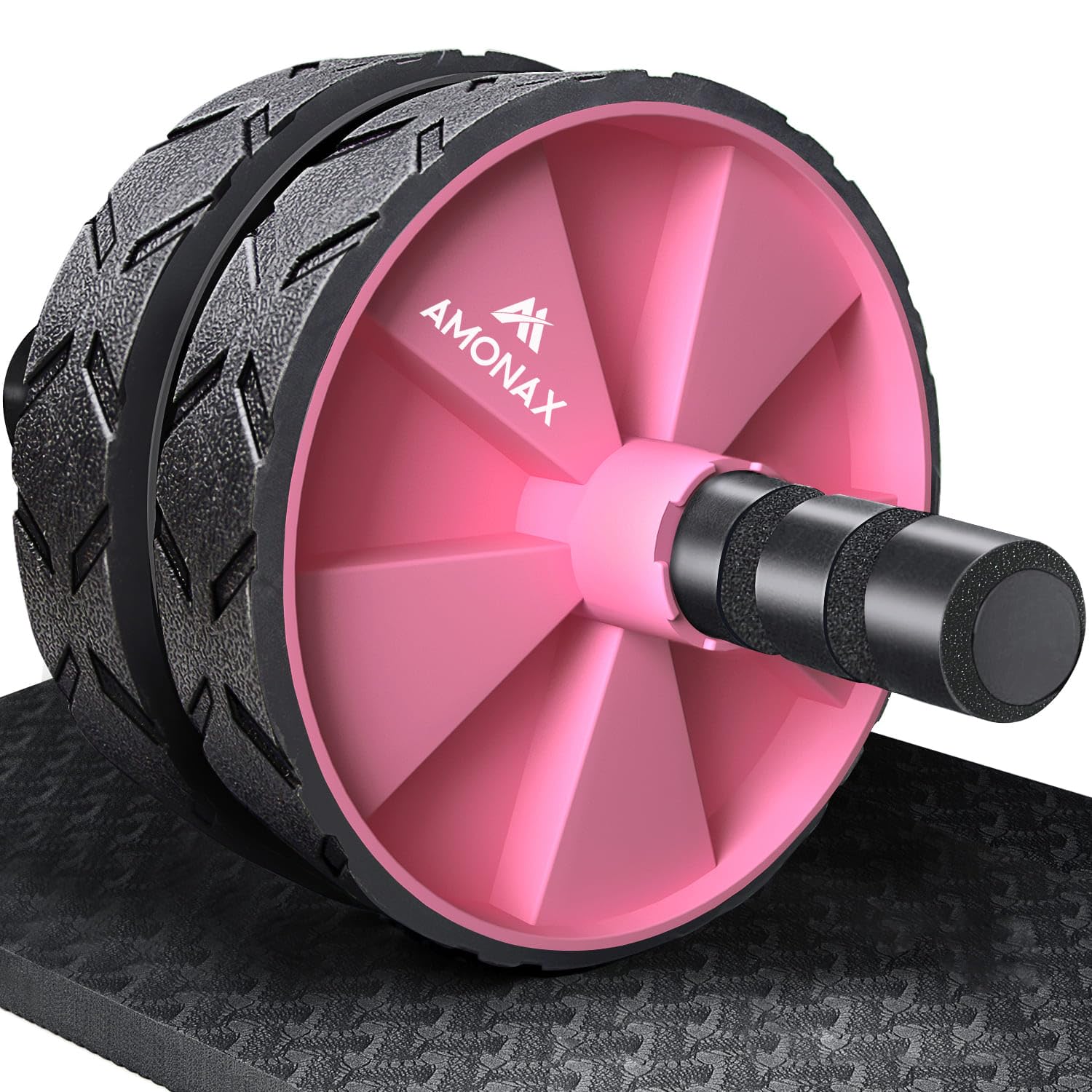Amonax Convertible Ab Wheel Roller with Large Knee Mat for Core Abs Rollout Exercise, Double Wheel Set with Dual Fitness Strength Training Modes at Gym or Home