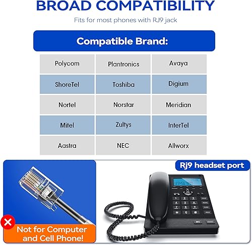 Miniatura 2 de Auriculares de teléfono con cable monoaural, con micrófono de cancelación de ruido + desconexión rápida para 2465 2564 480 6402D A100 S10 300 301