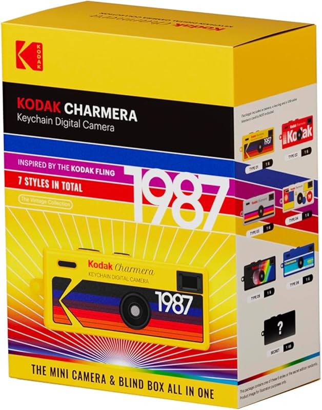 Mini cameră foto digitală KODAK cu breloc, cutie surpriză (blind box), 1 buc, înregistrare video, 1.6 MP, slot pentru card microSD, efect de film, pentru începători