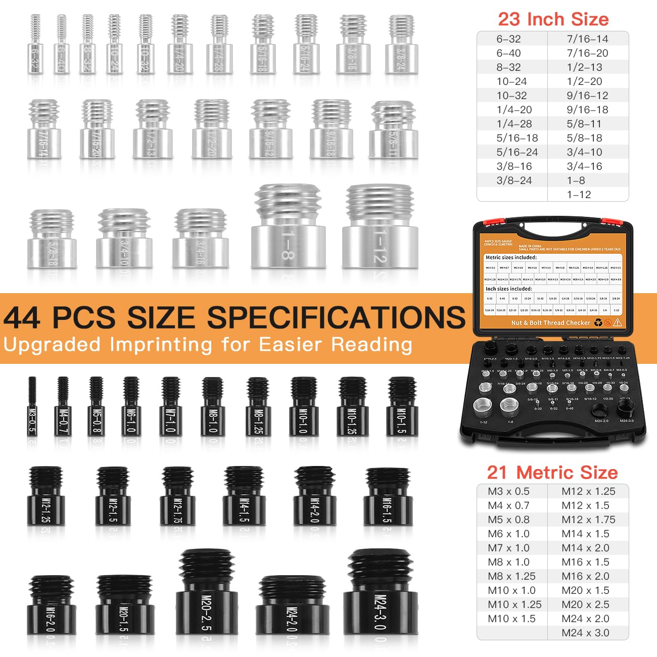 Snapklik.com : Nut And Bolt Thread Checker 44 PCS Nut And Bolt Size ...