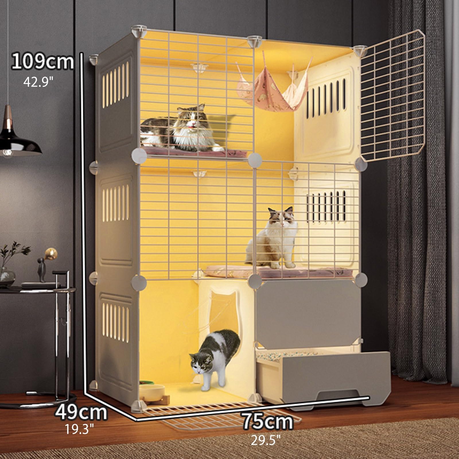 Katzenkäfig für den Innenbereich, zusammenklappbarer Haustierkäfig für Kleintiere, einfach zu montierende Katzenstreu mit Katzenklo