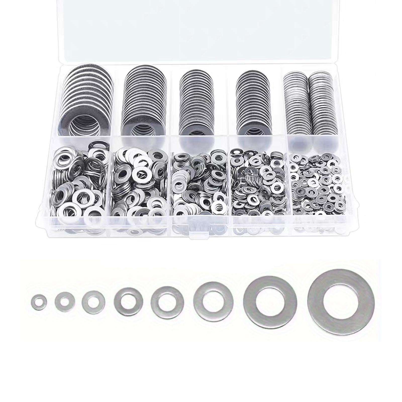 SHULLIN 360 Stück Flach Unterlegscheiben Edelstahl Beilagscheiben Sortiment Set 8 Größen M2 M2.5 M3 M4 M5 M6 M8 M10 Karosseriescheiben mit Sortimentskasten Beilagscheiben Set für Schrauben Muttern