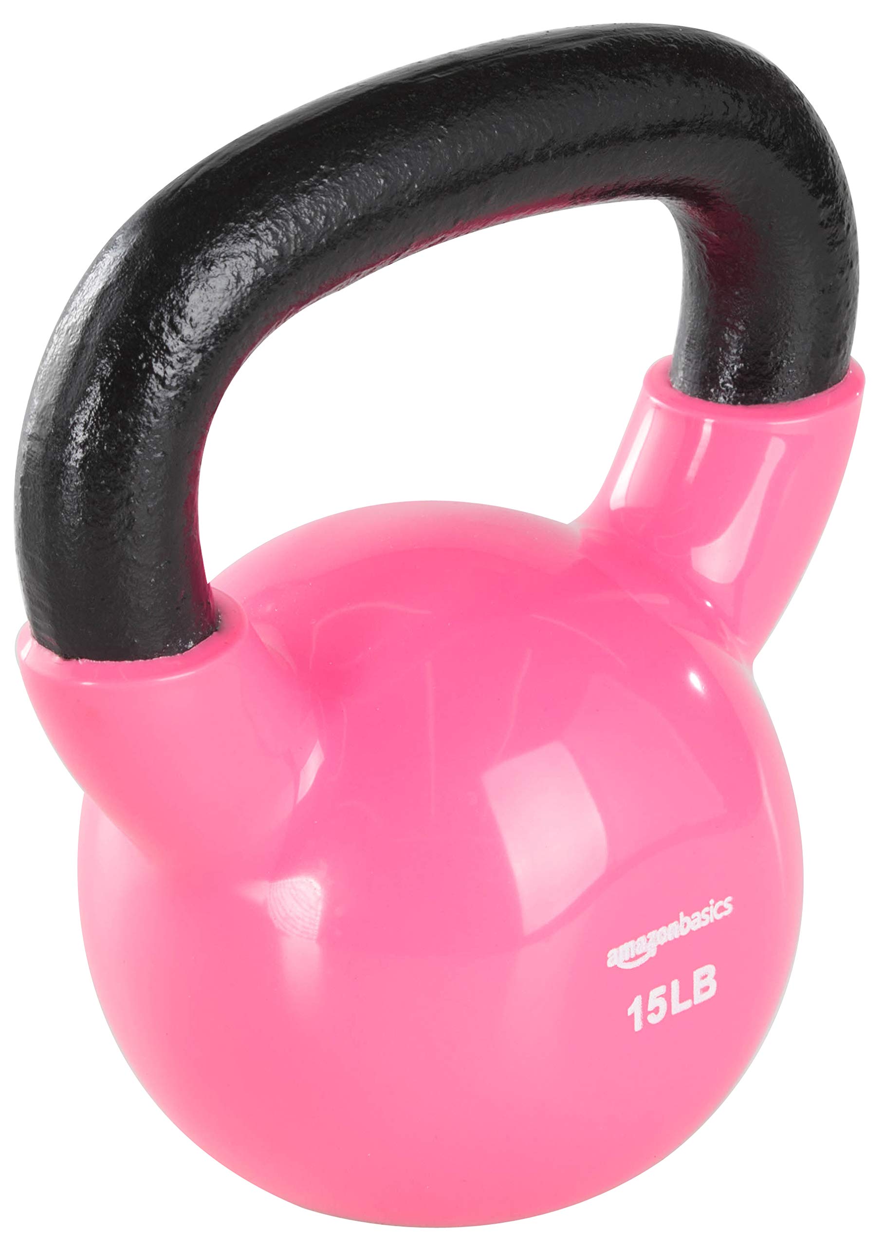 Amazon Basics Neoprene Coated Dumbbell Hand Weight Set, 32-Pound Set with Stand, Multicolor & Vinyl Kettlebell - 15 Pounds, Green