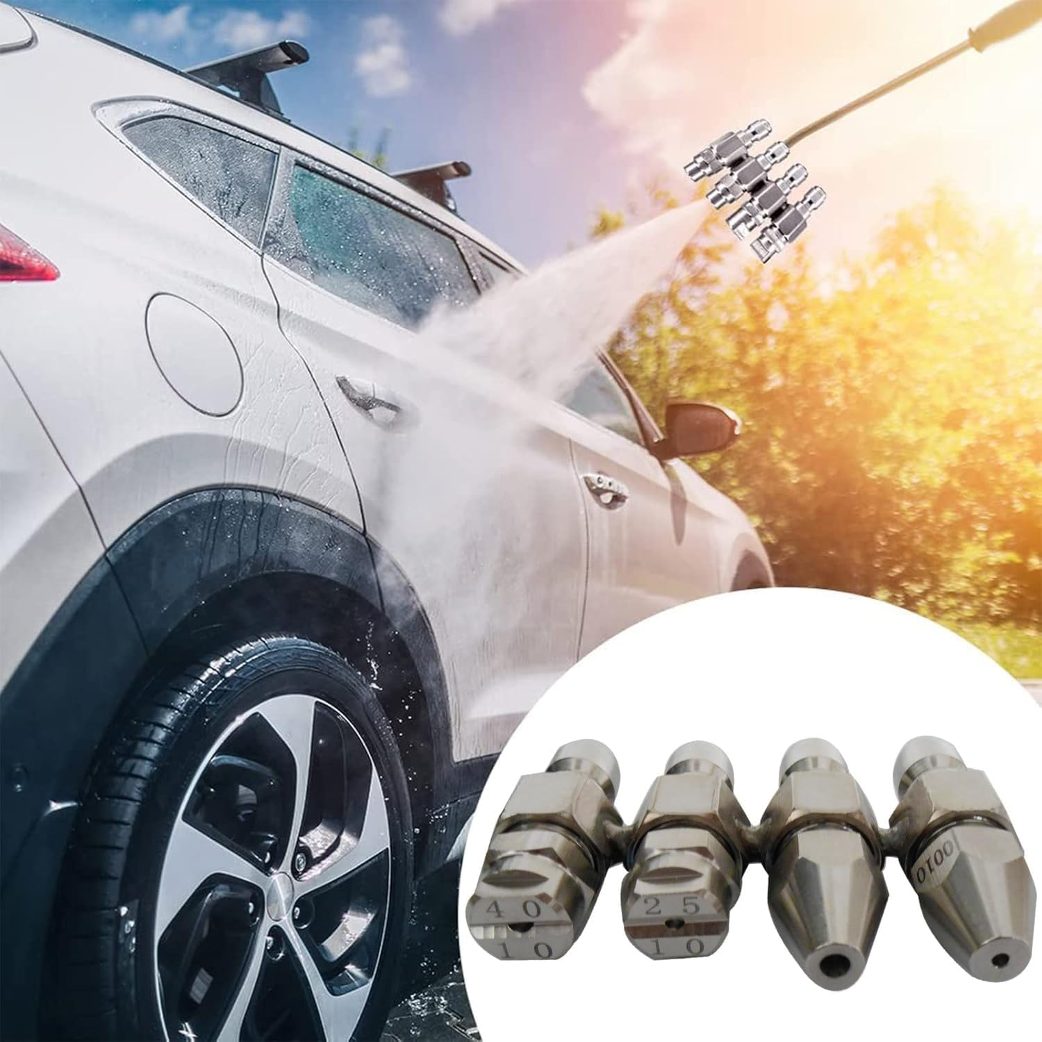 4 GPM Pressure Washer Nozzle,Jrod Tip Water Cleaning Soft Wash Nozzle kits,4 Way J Rod Washing Tip Holder,1/4" Quick Connect 0° 25° 40°