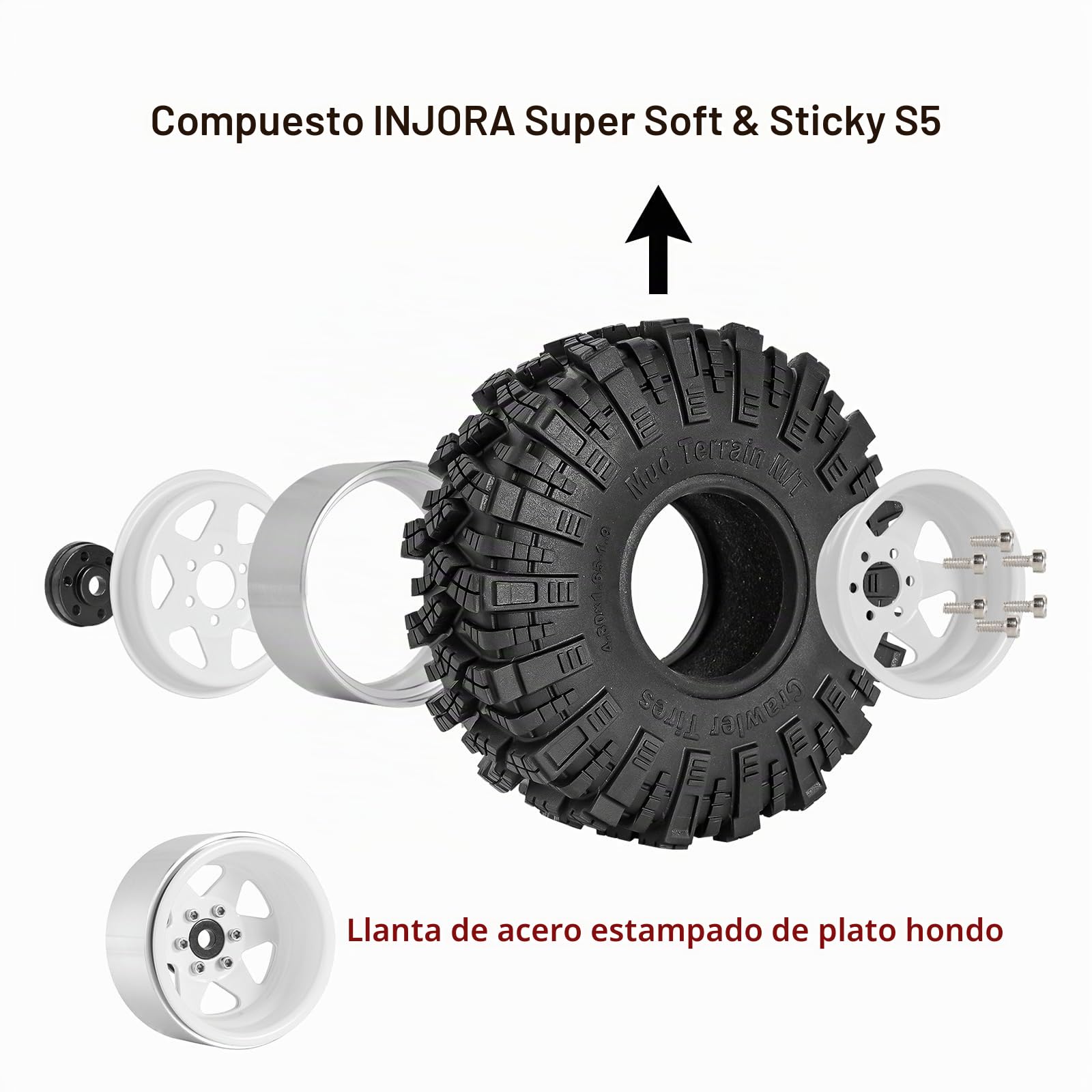 INJORA 1.9 Neumáticos Desplazamiento -8.9mm Llanta Beadlock para SCX10 TRX4