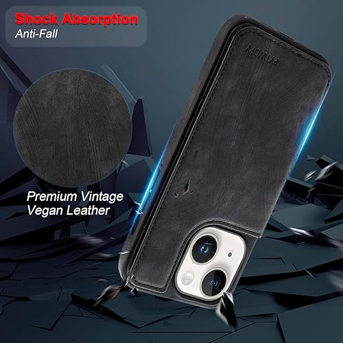 Miniatura 4 de PYTWOPY Funda compatible con iPhone 15 Plus14 Plus con tarjetero de crédito, bloqueo RFID, función atril, cierre magnético de cuero para Apple