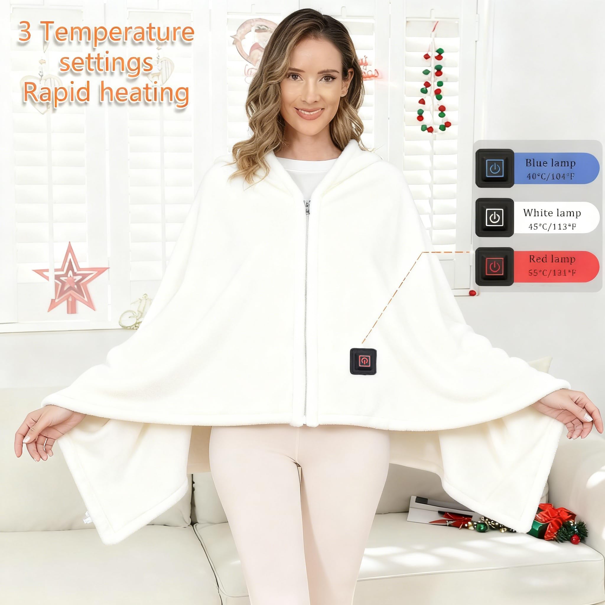 Ahigh Manta eléctrica con batería inalámbrica, manta térmica eléctrica con 3 niveles de temperatura y protección contra sobrecalentamiento, 150 x 80 cm, franela de doble cara, doble grosor, ideal para