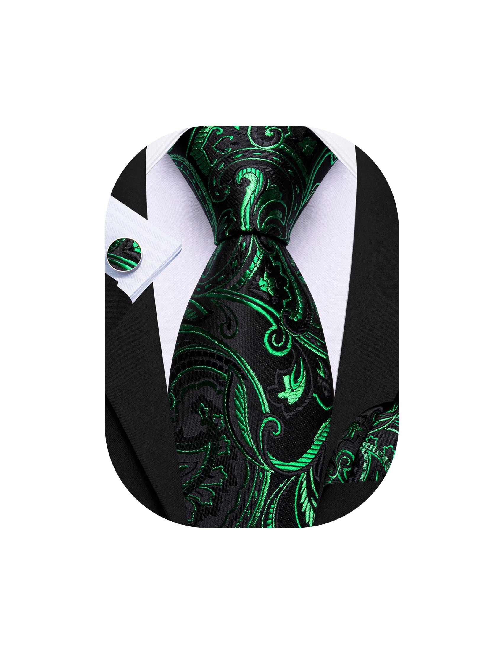 Barry.Wang Men Tie Set Floral Paisley Silk Necktie Pocket Square Cufflinks