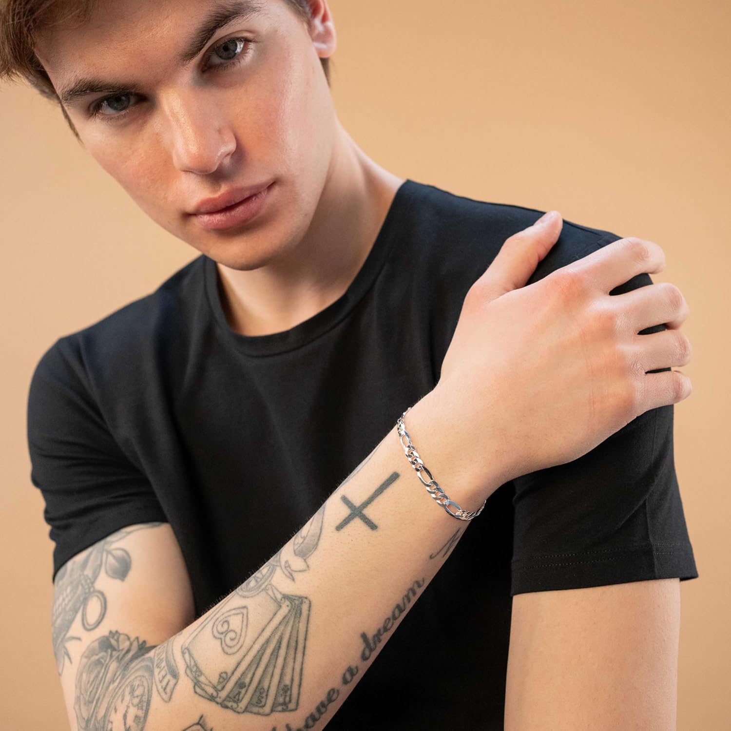 QUADRI Figaro Link Chain Bracelet, 7mm, 925 Sterling Silver, Italian Bracelet for Men and Women, 7-9 Inch, Premium Quality, Made in Italy, Gift Box Included