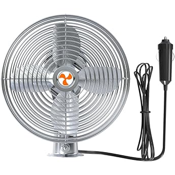 Heavy Duty 12V 8.75-Inch Car Fan,2-Speeds,All-Metal for RVs, Cars, Trucks, etc.Cigarette Lighter Cooling Fan,Helps to Circulate the Air in Your Car.(Cord Length 6FT)