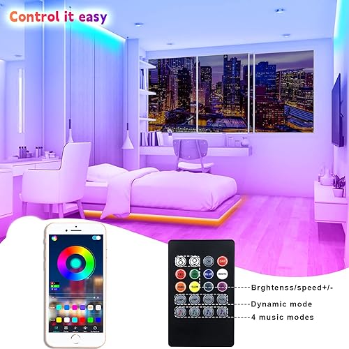 Miniatura 6 de Tira de luces LED de 100 pies, control Bluetooth y aplicación, tiras de luz RGB multicolor, sincronización de música que cambia