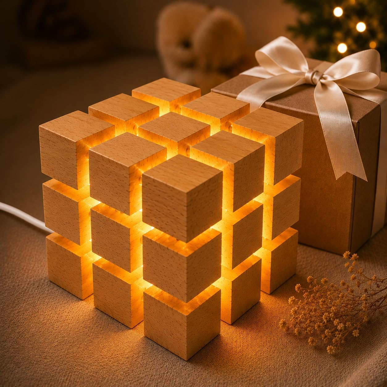 Kaneez Cube Light LED Night Light,3000K Warm White Table Lamp, Small Lamps for Living Room - Simple Bed Lamp Desk Lamps with Button Switch for Kids Room, Study, Dorm, Office, Shelves