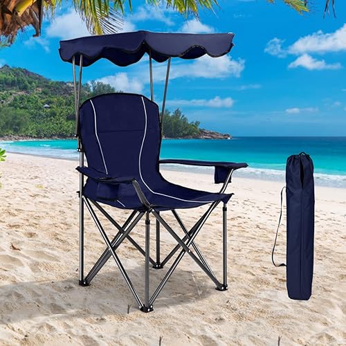Renatone - Silla de playa con toldo, sillas plegables para exterior con portavasos, bolsa de transporte, sillas de camping al aire libre con
