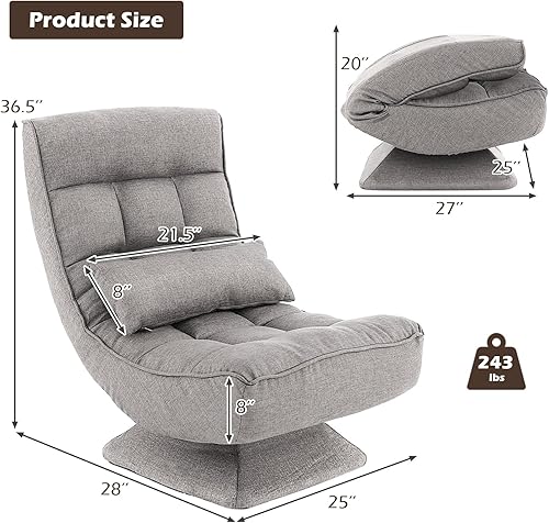 Miniatura 3 de Giantex Silla giratoria ajustable para el suelo, silla de videojuegos de 5 posiciones con base giratoria, marco de acero, almohada lumbar de masaje