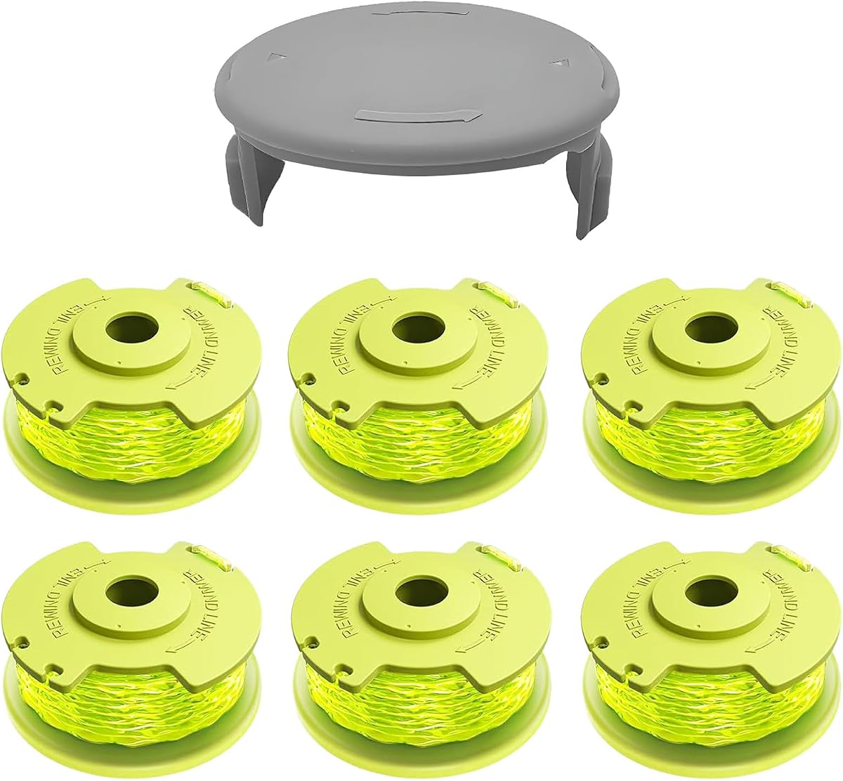Weed Wacker String for Ryobi One+ AC80RL3, 0.080" String Trimmer Refill | 6 Spools & 1 Cap Included, Replacement Spool Line for Ryobi 18V, 24V & 40V Trimmers for Easy Lawn Trimming