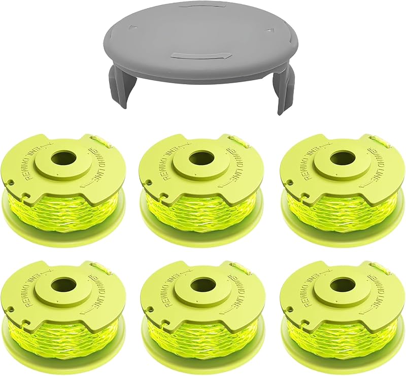 Weed Wacker String for Ryobi One+ AC80RL3, 0.080" String Trimmer Refill | 6 Spools & 1 Cap Included, Replacement Spool Line for Ryobi 18V, 24V & 40V Trimmers for Easy Lawn Trimming