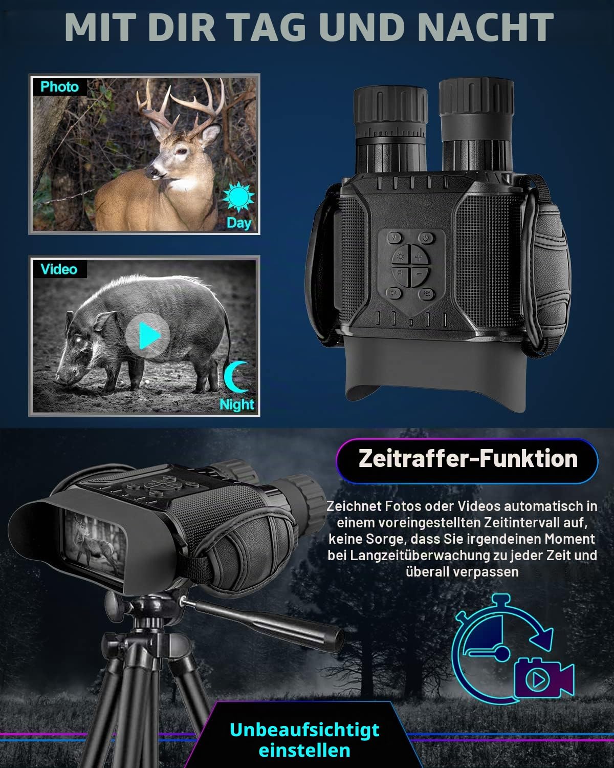 Nachtsichtgerät, IR Nachtsichtbrille Digitale Infrarot-Fernglas Kamera 4" TFT HD LCD WiFi, 1280P Video, 400m Sichtweite für Dunkelheit, 5X Digitalzoom zum Aufspüren