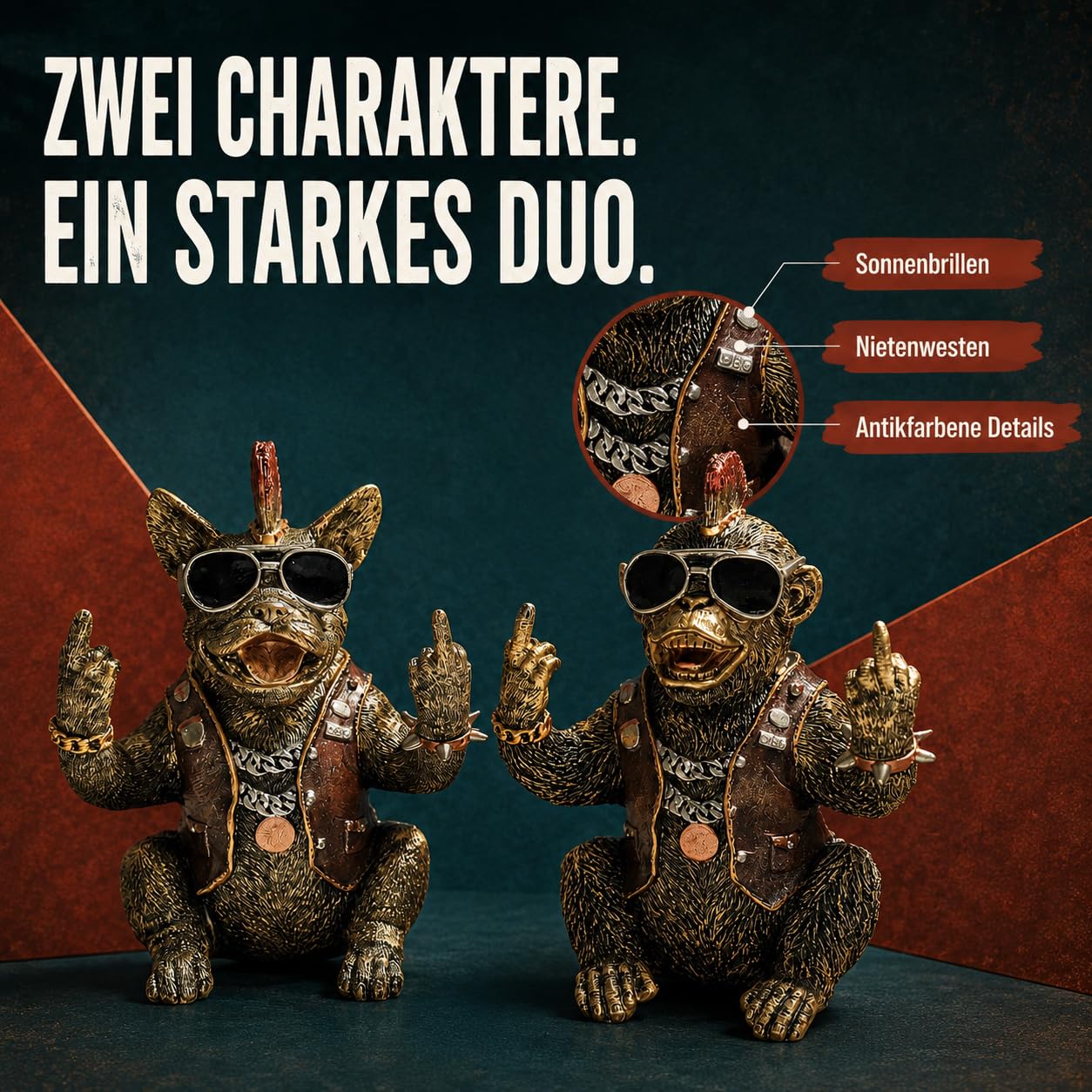 formano Zestaw 2 figurek dekoracyjnych Monkey & Bulldog Biker kolor