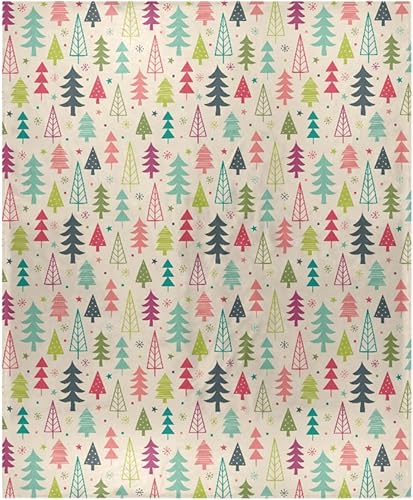 KLL Colorful Hand Draw Christmas Trees Elements Fluffy Blanket Comfy Comfy Holiday Flannel Blanket 50"x60" for Bed Bedroom