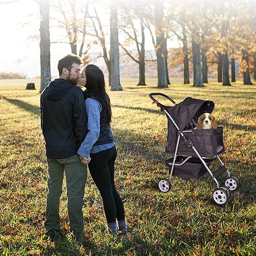 Miniatura 6 de Cochecito plegable de 4 ruedas para mascotas, para gatos, perros, cochecito de viaje, con portavasos y forro extraíble para perros pequeños y