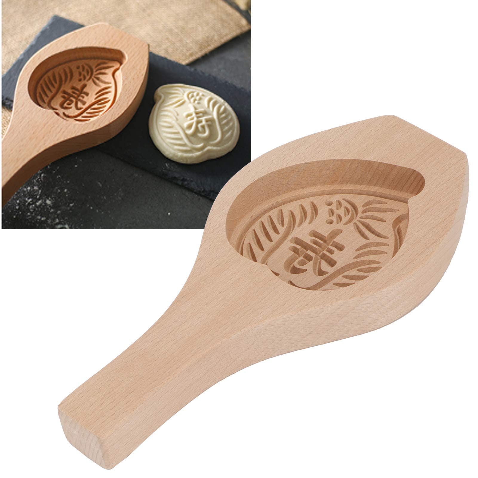 HERCHR Mooncake Mold, Wooden Chinese Moon Cake Flower Shape Press Mold for DIY Baking Cookies Moon Pies Pumpkin Pie Steam Bun(Peach)