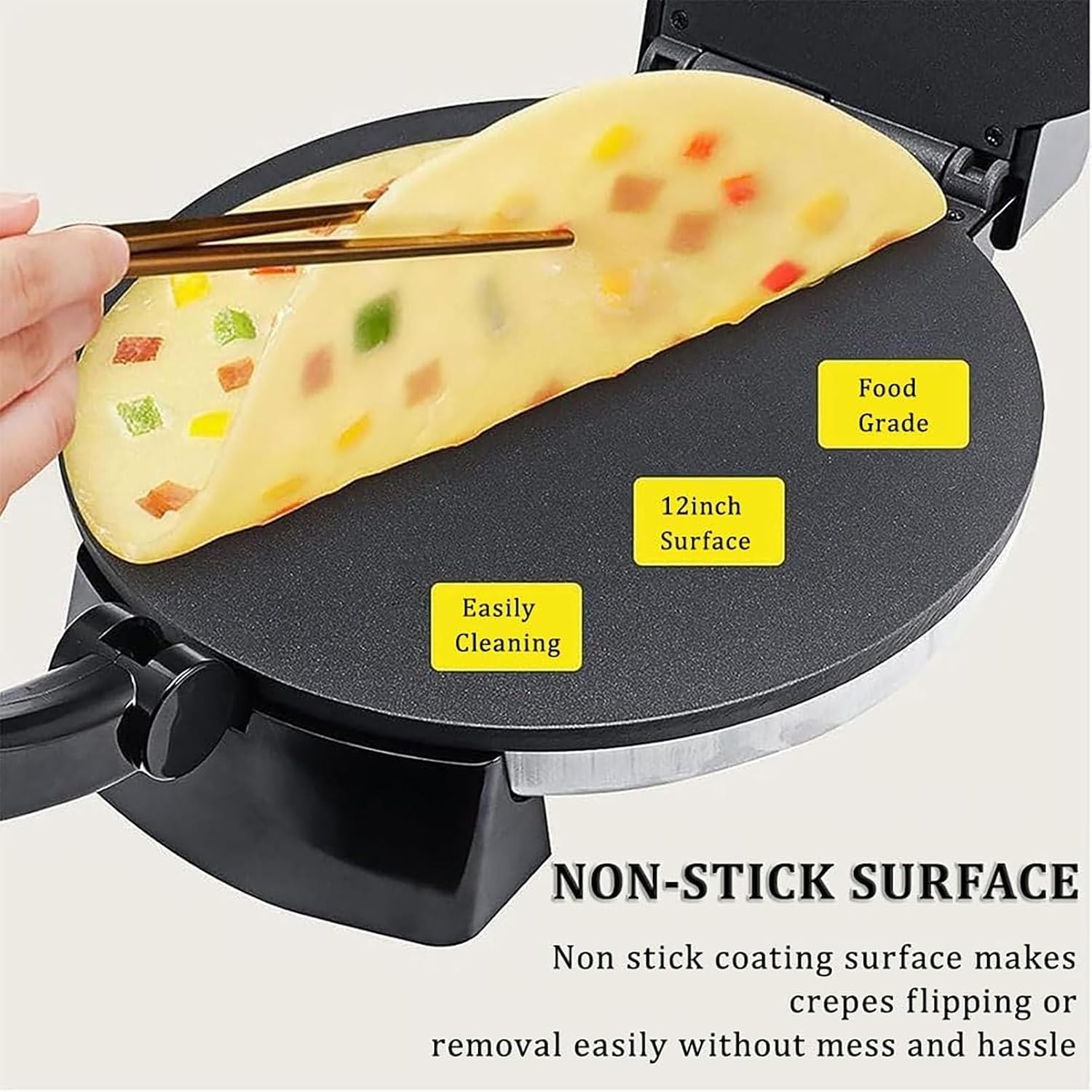 Plancha eléctrica antiadherente para crepes de 1500 W y 250 mm