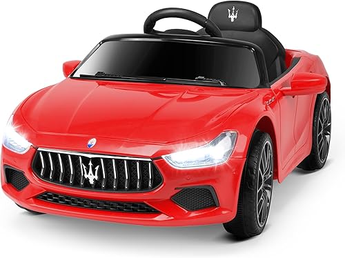 ANPABO Maserati - Auto de paseo para niños de 12 V con control remoto para padres, 3 velocidades, suspensión de resorte, reproductor de música y
