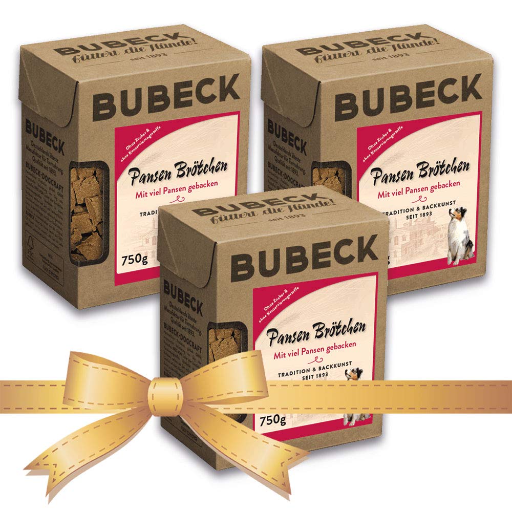 Bubeck | 3 x 750g Hundekekse | Natürlich und hart Gebacken | Snackbox | die ideale Belohnung für unterwegs (Pansen)