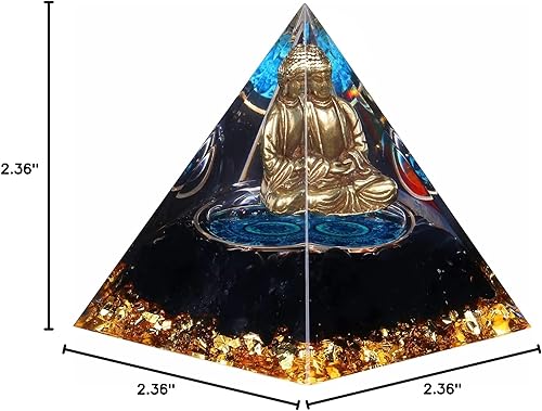 Miniatura 10 de FENGSHUI-CAISHEN Estatua de Little Buddha en pirámide de organita de cristal curativo, obsidiana con figura de buda bebé, meditación de chakras de