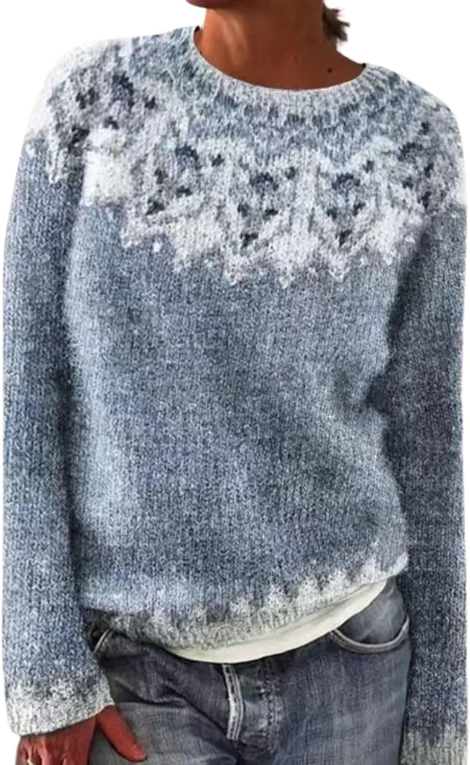 Women's Fair Isle Sweater Long Sleeve Boat Neck Pullover Tops 2025 Vintage Knitted Sweater Tops for Christmas