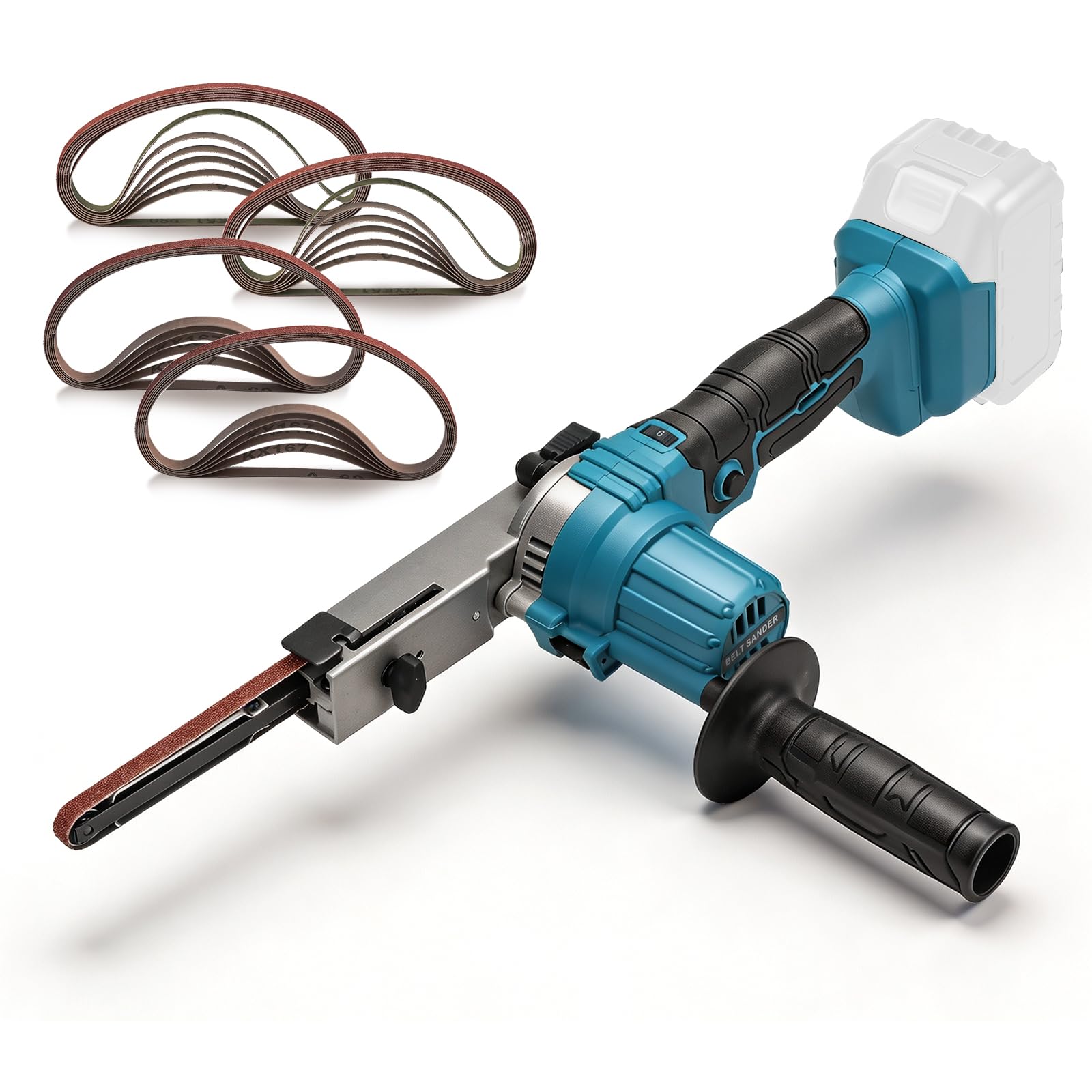 Akku-Bandschleifer kompatibel mit Makita 18 V, 9 x 533 mm, 6 Geschwindigkeitsstufen, bürstenloser Bandschleifer mit 24 Schleifbändern (40/60/80/120#) für Holz, Metall und Kunststoff