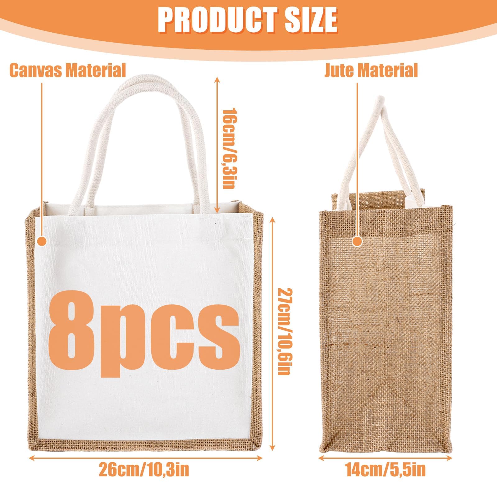 YAYODS Borsa shopper in iuta – 26 x 14 x 27 cm – Borsa regalo per pensionati – Borsa regalo riutilizzabile in iuta con manici per fai da te, matrimonio