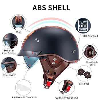 Amazon.com: VCOROS Half Helmet Motorcycle DOT Approved Open