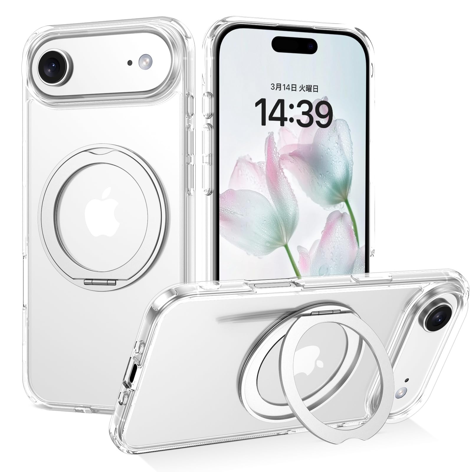 BENTOBEN iPhone Air対応 ケース クリア MagSafe対応 ワイヤレス充電 360°回転スタンド 縦横両対応 耐衝撃 黄変なし マグネット内蔵 ストラップホール付き iPhoneAir用 ケース カバー クリア