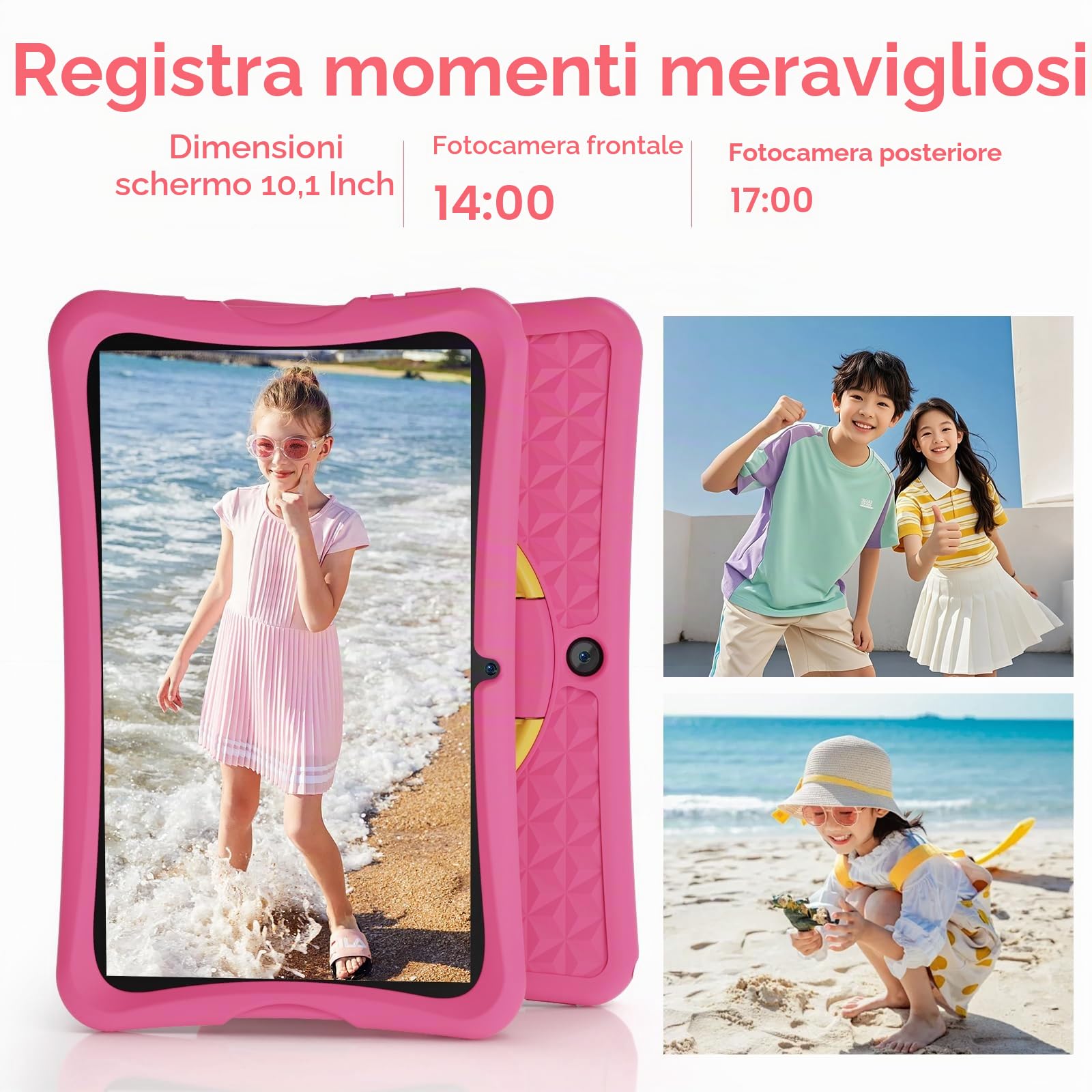 DigiLand Tablet 10,1 Pollici per Bambini, Android 15 Tablets con Custodia Protettiva,6+32GB, Schermo IPS 1280*800, Doppia Fotocamera 2MP+5MP, 6000 mAh Tablett con Controllo Genitoriale e iWawa (Rosa)