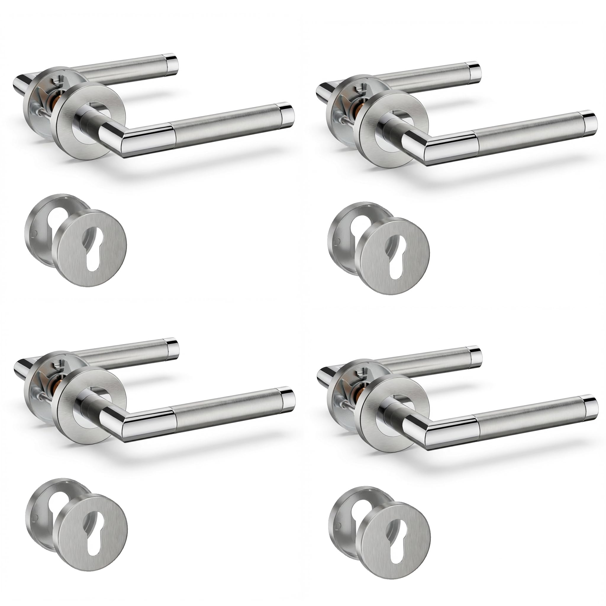 4 Pack of HENYIN Stainless Steel Door Lever Handle with Cylinder Hole Escutcheon,Mortise Door Lock Handle,Dual Color (SO2-103C-D-4)