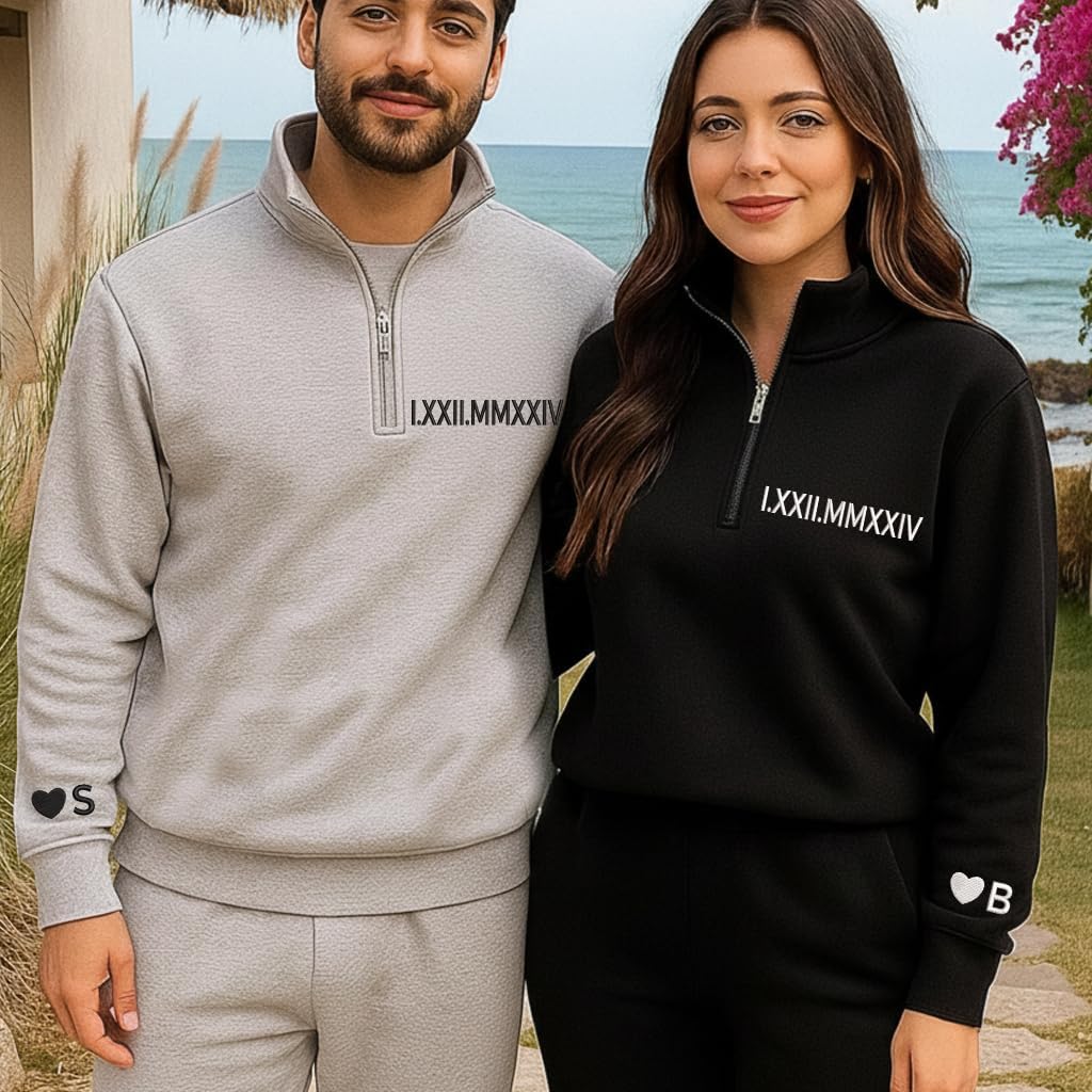 Personalized Quarter Zip Sweatshirt, Custom Half Zip Pullover for Men Women, Minimal Embroidered Couple Gift - Image 4