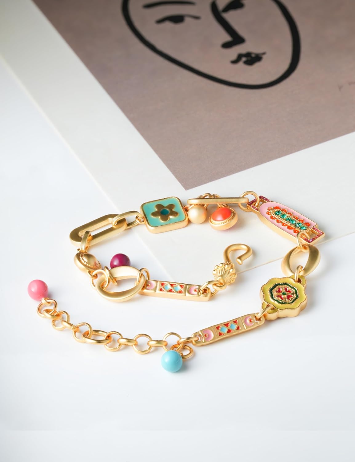 Lapis Lazuli Pearl Charm Link Beaded Chain Bracelet Gold Plated Adjustable Boho Layering Statement Jewelry for Women - Image 2