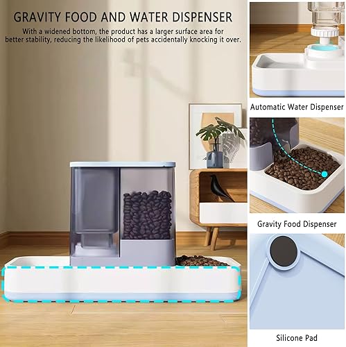 Miniatura 3 de kathson Gravity - Dispensador automático de alimentos y agua para gatos, bebedero automático para perros, 2 en 1, juego de cuencos de agua y