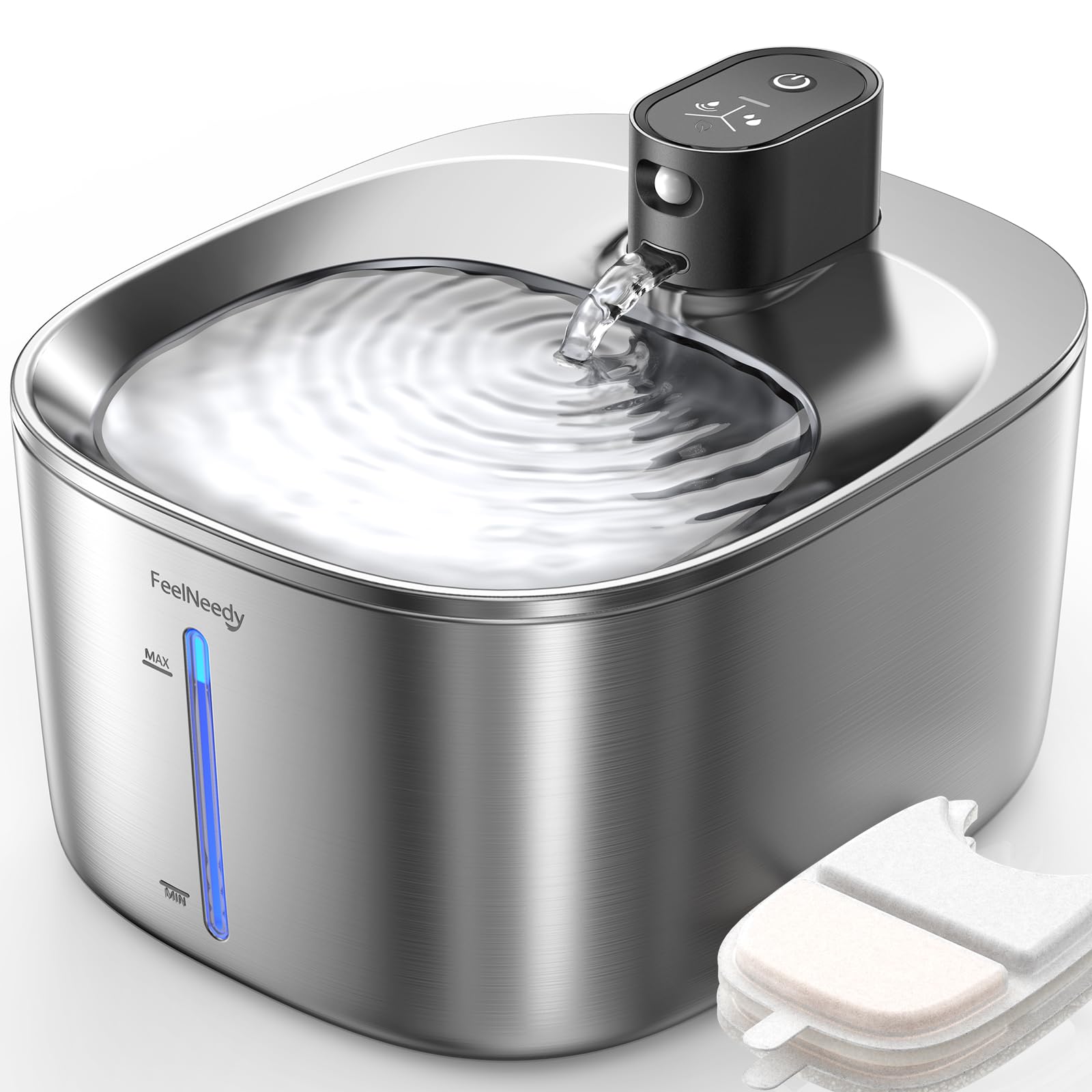 FEELNEEDY Wireless Cat Water Fountain Stainless Steel with Sensor, 4000mAh Battery Operated