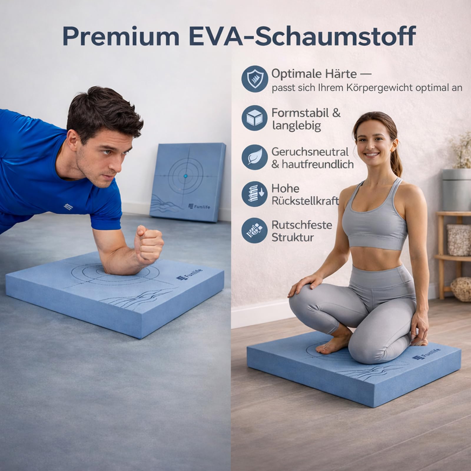 FunLife Balance Pad 40x40x5 cm – Gleichgewichtskissen für Fitness, Yoga & Physiotherapie, Balance Trainer für Stabilität, rutschfest bis 150 kg