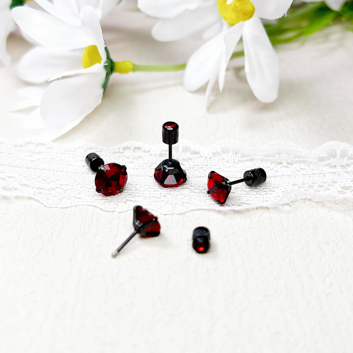 Stainless Steel Screw Back Stud Earrings for Men Women Titanium Hypoallergenic Earring for Sensitive Ears Surgical Steel Rainbow CZ Double Side Black sleeper Studs - Image 5