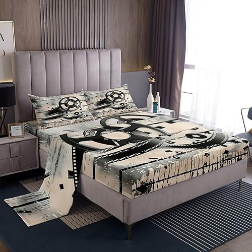 Miniatura 25 de Juego de sábanas de música de piano, tamaño Queen, juego de ropa de cama de notas musicales de 4 piezas para decoración de habitación de niños